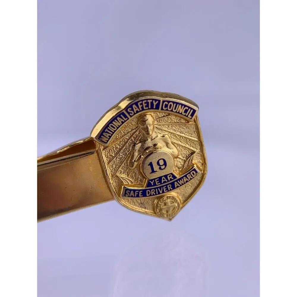 National Safety Council Safe Driver Award Tie Clip Bar 19 Year Gold Tone Vintage